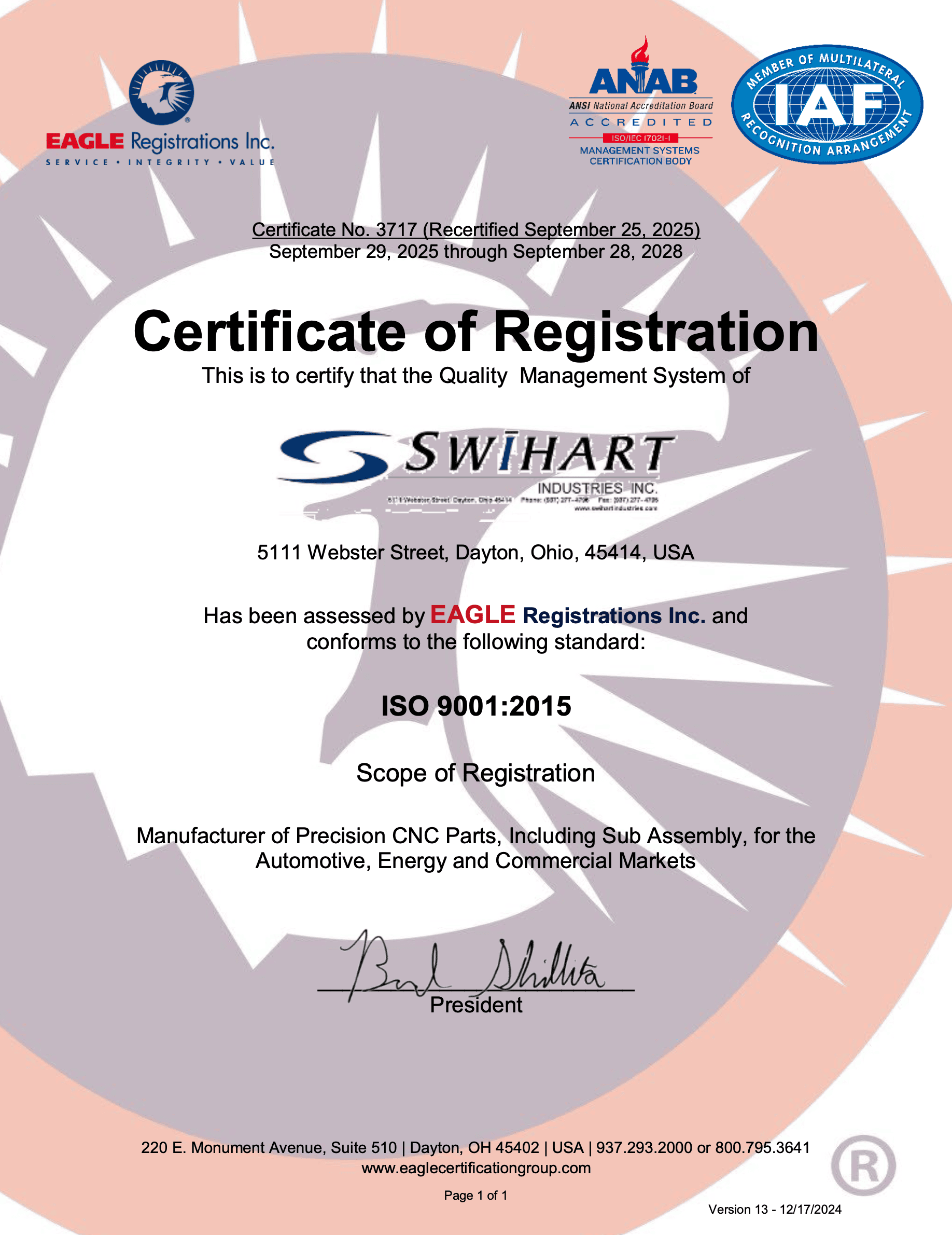 Swihart Industries ISO 9001